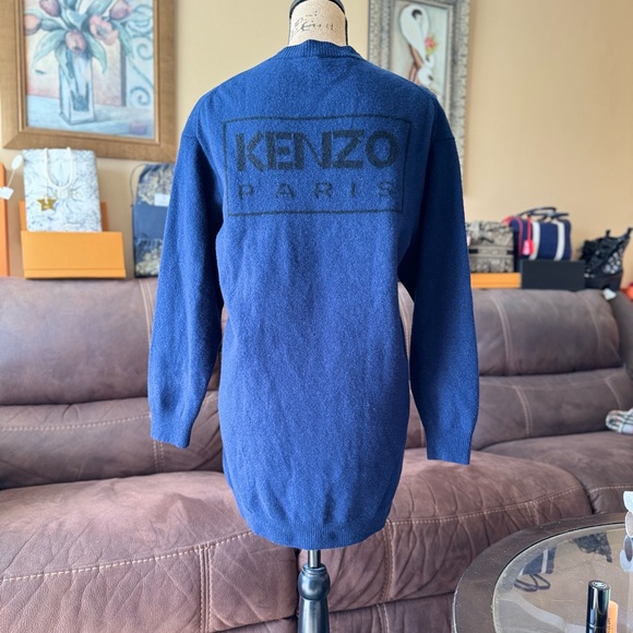 Kenzo Paris Navy Sweater With Boke Flower Crest 100% wool - Picture 2 of 12